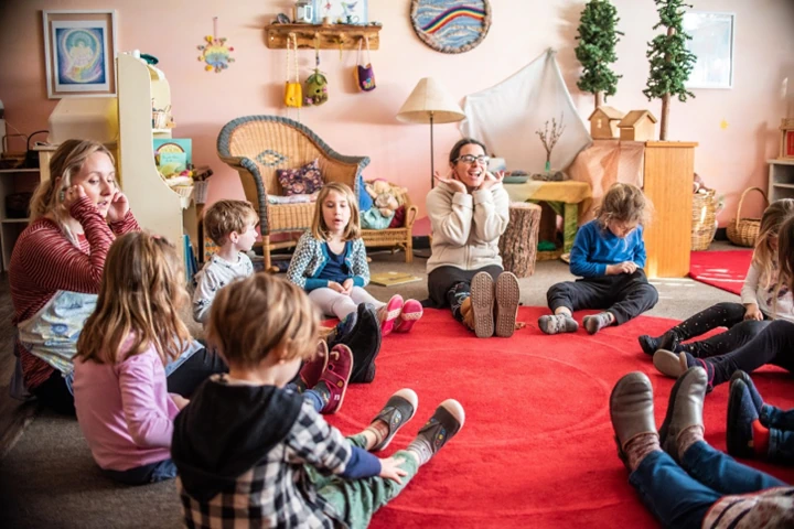 Teacher and kids